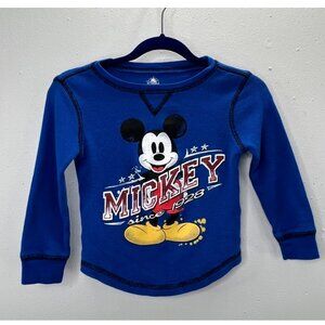 Disney Store Mickey Mouse Waffle Knit Thermal Shirt 2 Boy Blue Long Sleeve